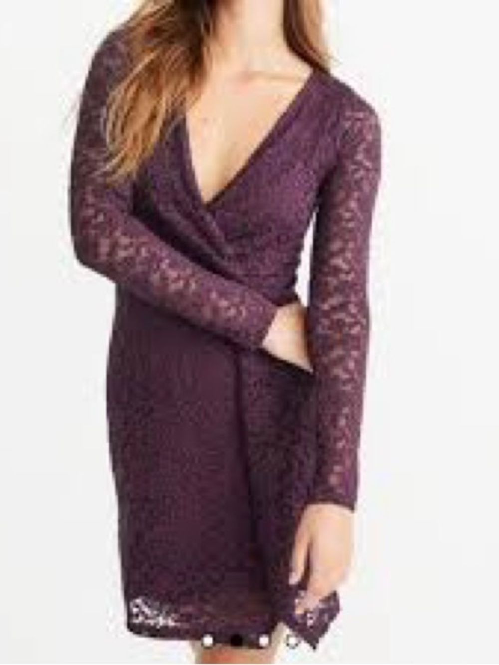 Abercrombie & Fitch Dark Plum Lace Wrap Long Sleeve Dress